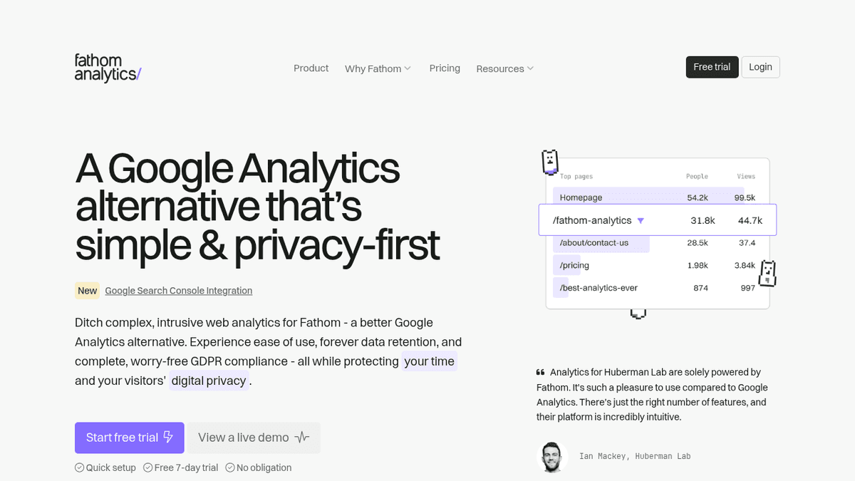 Screenshot of https://usefathom.com